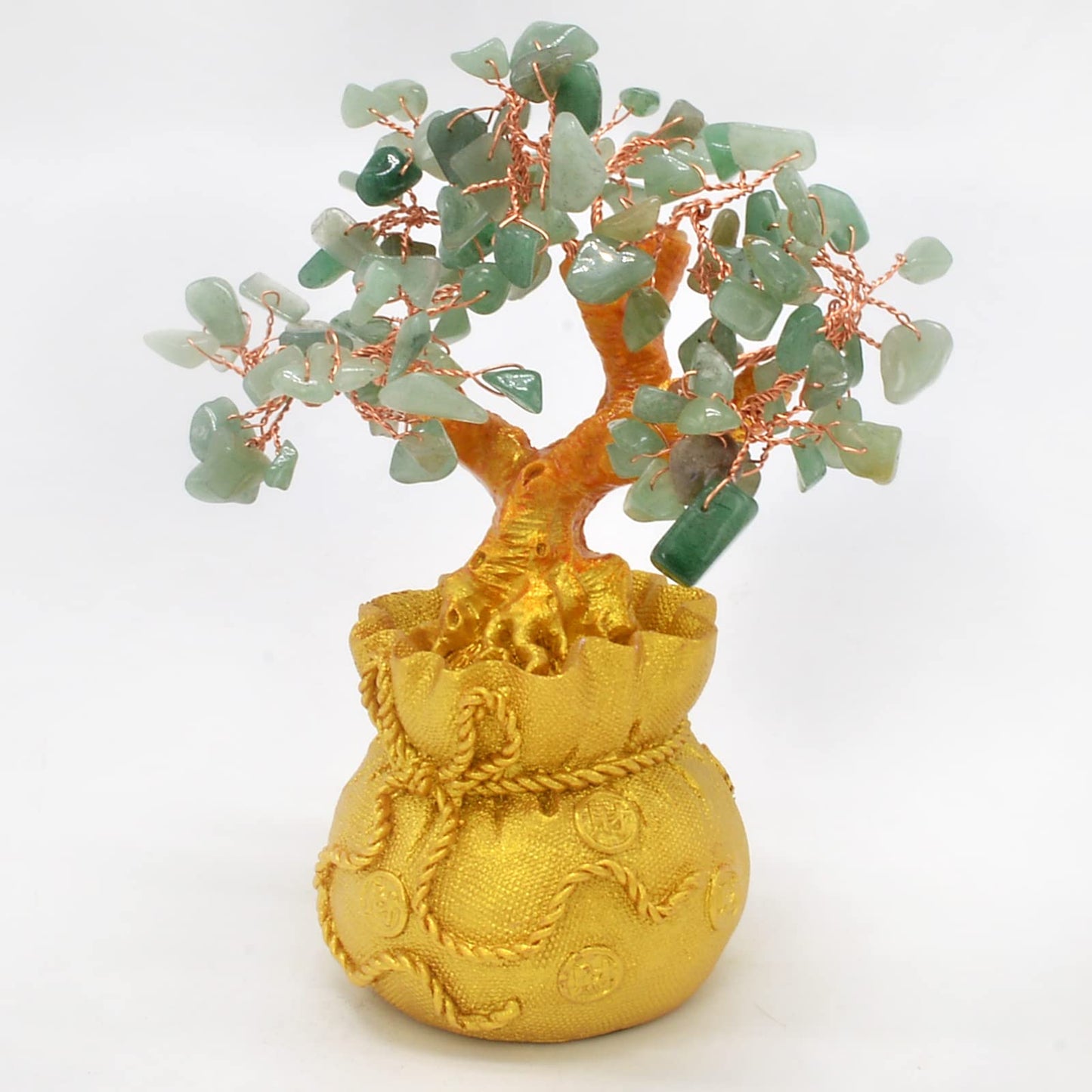 Natural Rose Quartz Gem Tree - Positive Energy Crystal Tree, Feng Shui Statue - Treasure Bag, Manual Chakra Tree, Good Luck Aura Treatment Crystal, Home Decoration Sculpture Prosperity Gift (Green)
