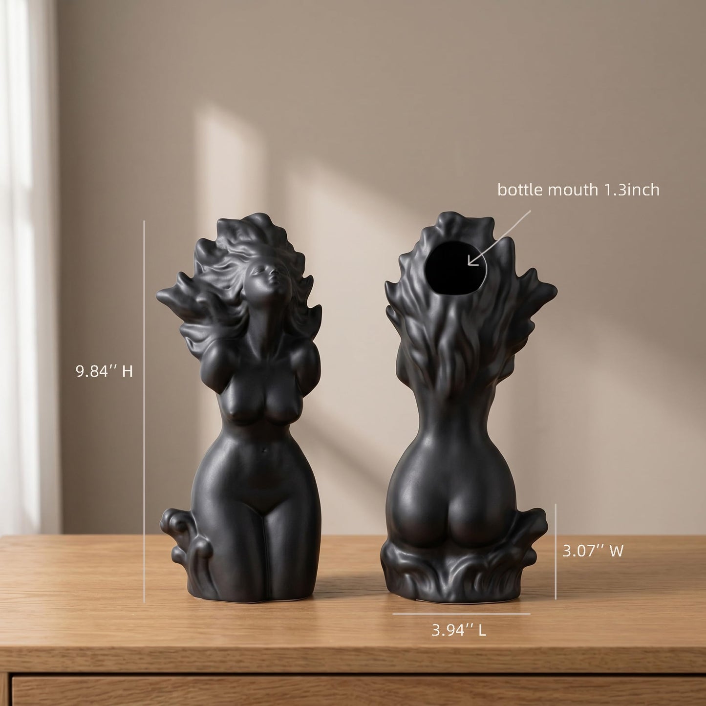 Artistic Female Form Ceramic Sculpture Body Vase, Black Ceramic Butt & Bust Planter Pot for Home Decor – Funny Unique Vase Centerpiece with Modern Aesthetic (Black)