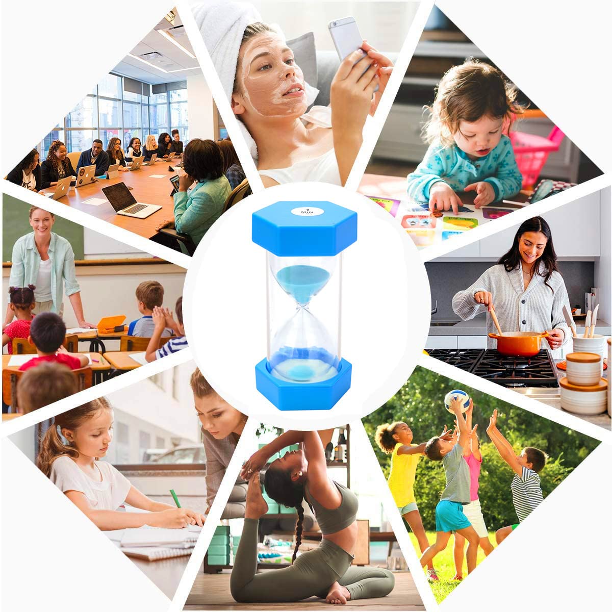 Large Sand Timer, Hourglass Timers Colorful Sandglass Timer 1 min/2 min/3 min/5 min/10 min/15 min Kids Timers Visual Sand Clock Timer for Games Classroom Home Office Kitchen Teeth Brushing (Pack of 6)