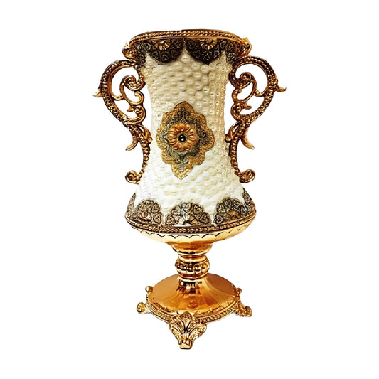 ICE Armor 18" H White & Golden Color Ornate Floral Handle Decorative Ceramic Vase Stylish Home and Office Decor Luxury Ornament Great Gift for Home Lovers