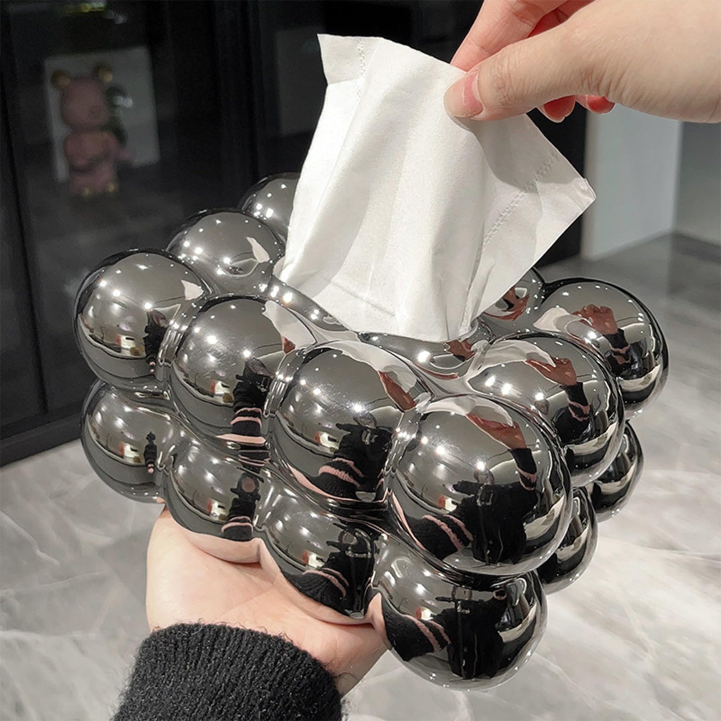 Bazasa Silver Ceramic Tissue Box Cover Decorative Tissue Holder Porcelain Bathroom Accessories Modern Home Decor for Women