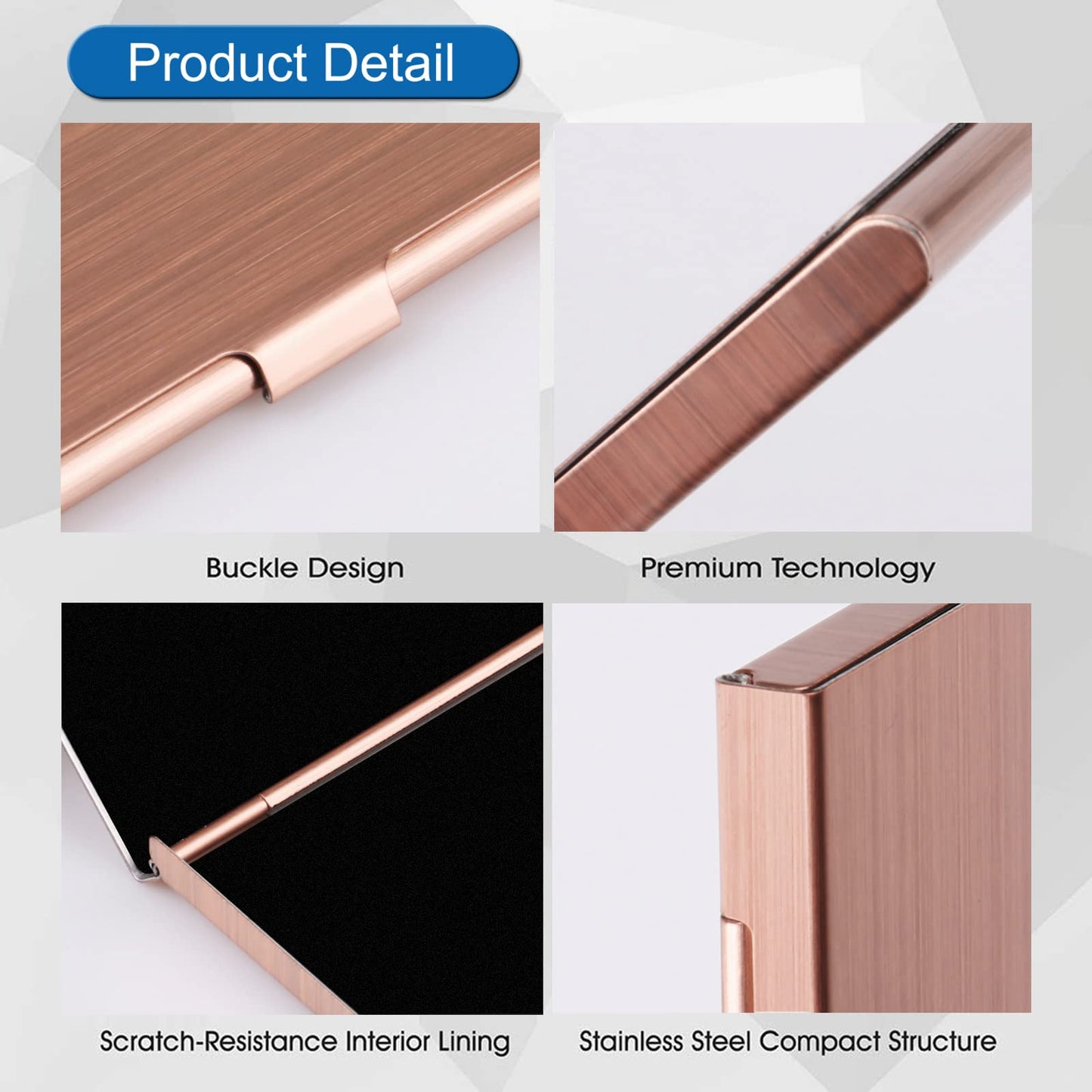 DMFLY Business Card Holder, Slim Business Card Case for Men & Women, Pocket Metal Card Case, Professional Stainless Steel Business Card Holders, Buckle Style Shut, 1PCS Rose Gold and 1PCS Blue