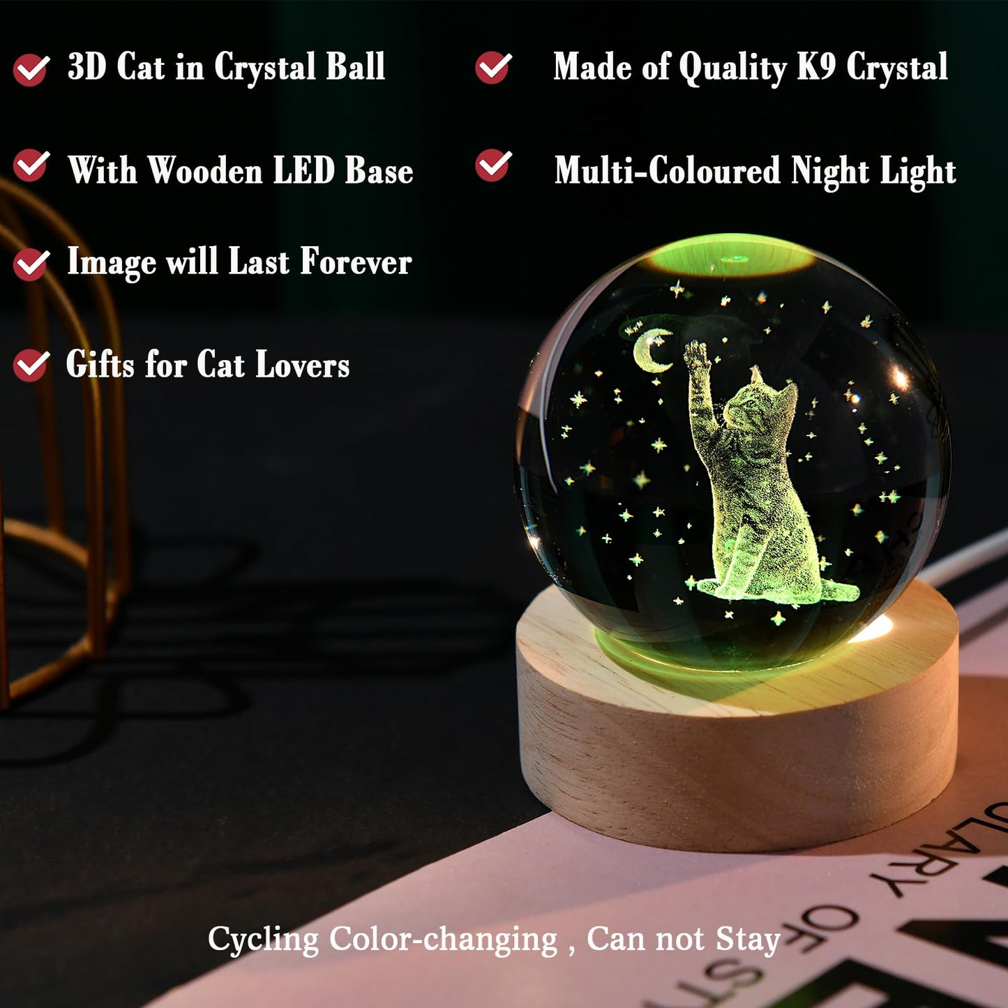IFOLAINA 3D Cat Themed Gifts for Women Friends 3D Cat Glass Globe