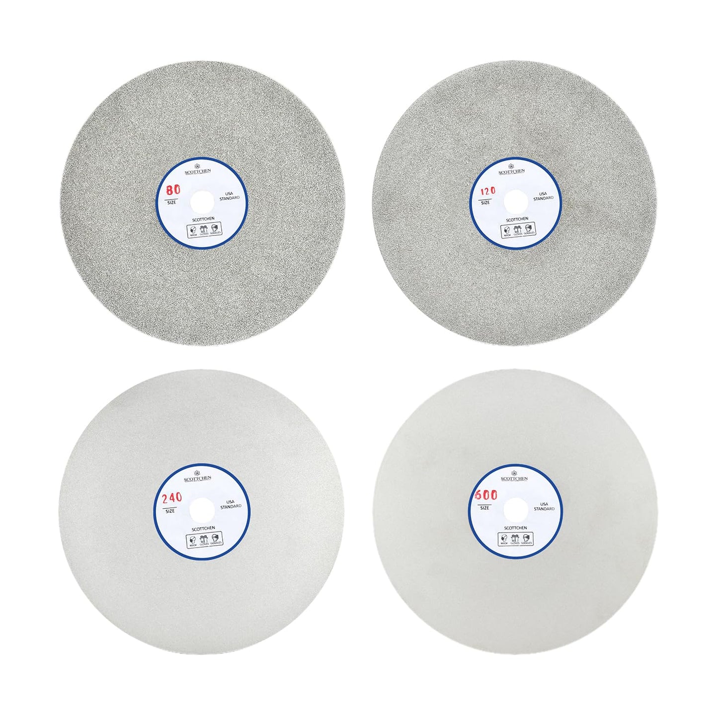 SCOTTCHEN Diamond Flat Lap Wheel 6" x 1/2" Arbor Grinding Sanding Disc Lapping Polishing Disc,80/120/240/600 Grit-4pcs