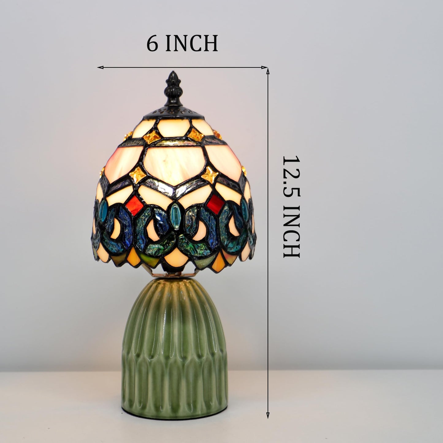 MQYXH Tiffany Stained Glass Mushroom Table Lamp 12.5 Inch -Pink Jewelry