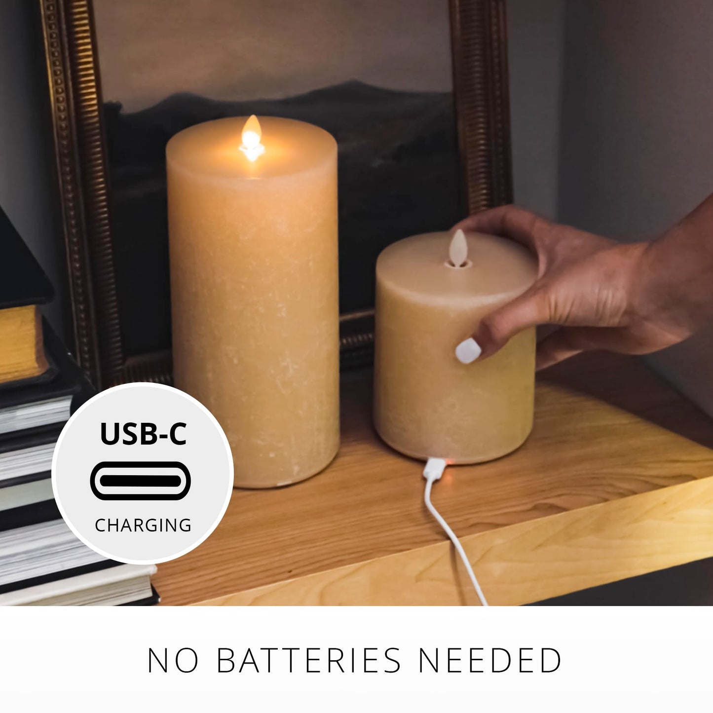 Luminara Seaglass Rechargeable Flameless LED Candle, Fog 3.8" x 8.6", Moving Flame Pillar Timer, USB Type-C Charging Cable, Unscented Real Wax