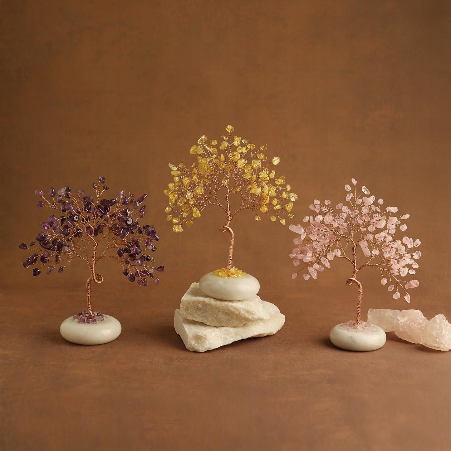 Rose Quartz Crystal Trees of Life for Home Office Desk Decor, Bonsai Tree, Chakra Healing Crystals for Positive Energy Money Good Luck Spiritual Handmade Birthday Gifts for Women Mom