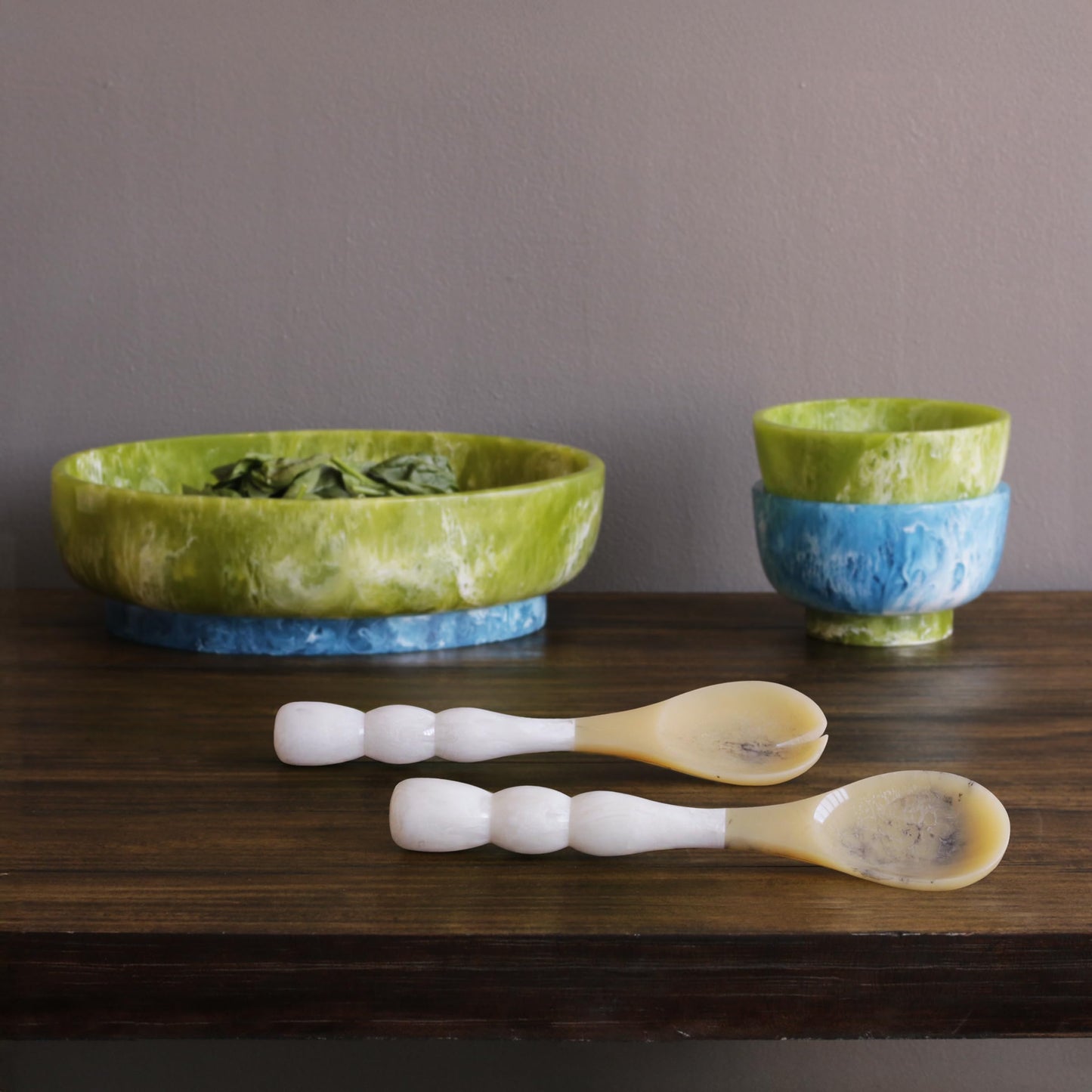Beatriz Ball RESIN Rio Large Oval Bowl with Base - Green and Blue