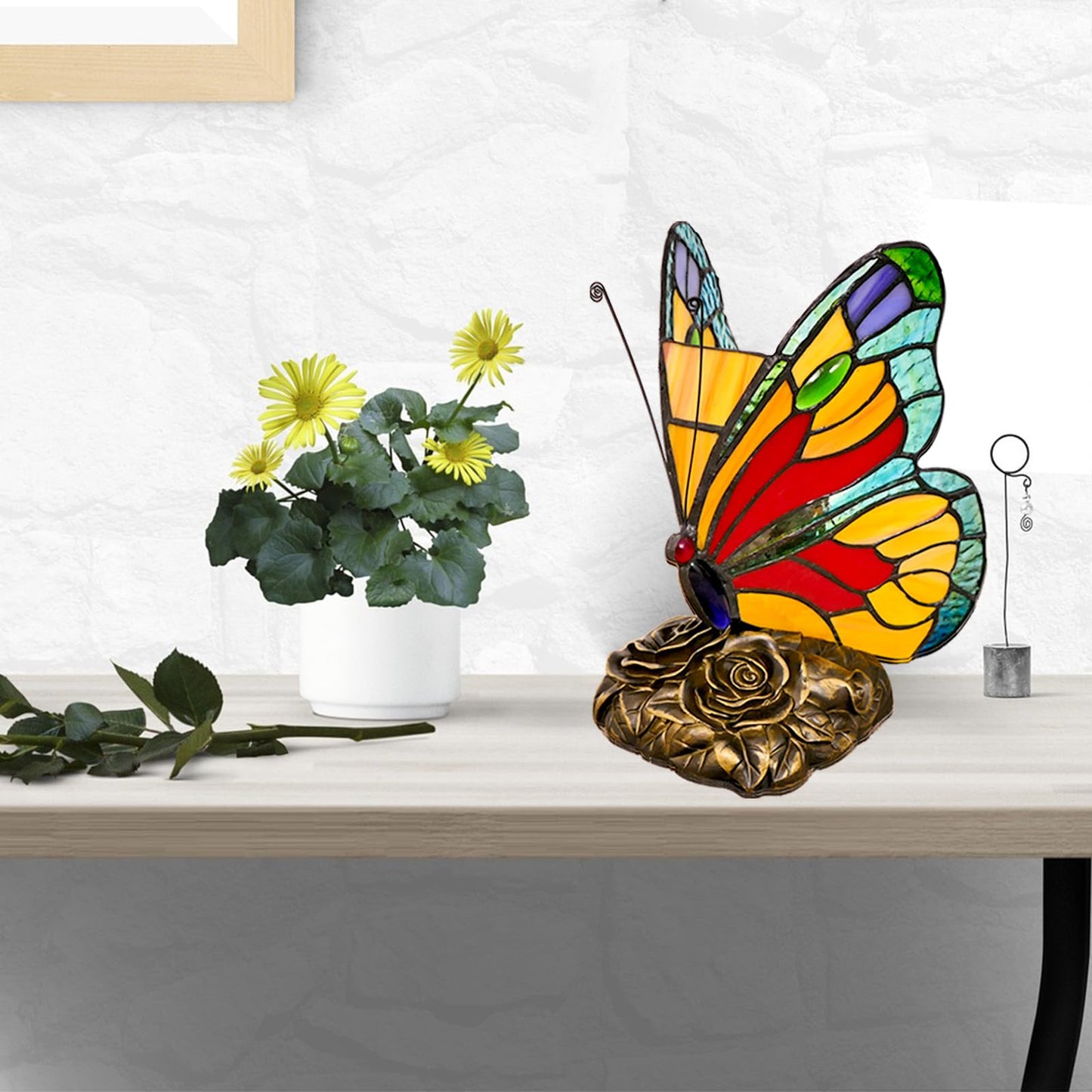 JGWSWQ Butterfly Tiffany Table Lamp, Stained Glass Vintage Night Light