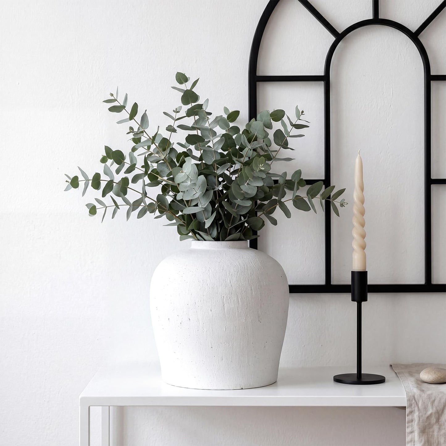 Jaxoriel Large White Ceramic Vase - 10.6 Inch Rustic Farmhouse Flower Vase for Home Decor, Minimalist Tall Vases for Living Room, Dining Room, Holiday & Weddings (White-Base 9.05'')