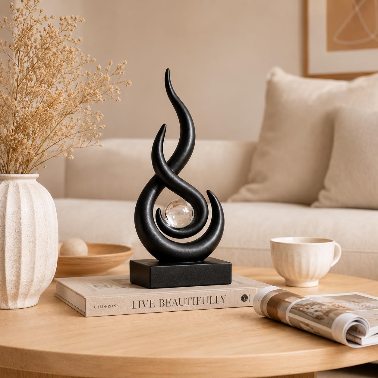 ClookRack Modern Abstract Sculpture Decor, Black Resin Art Statue