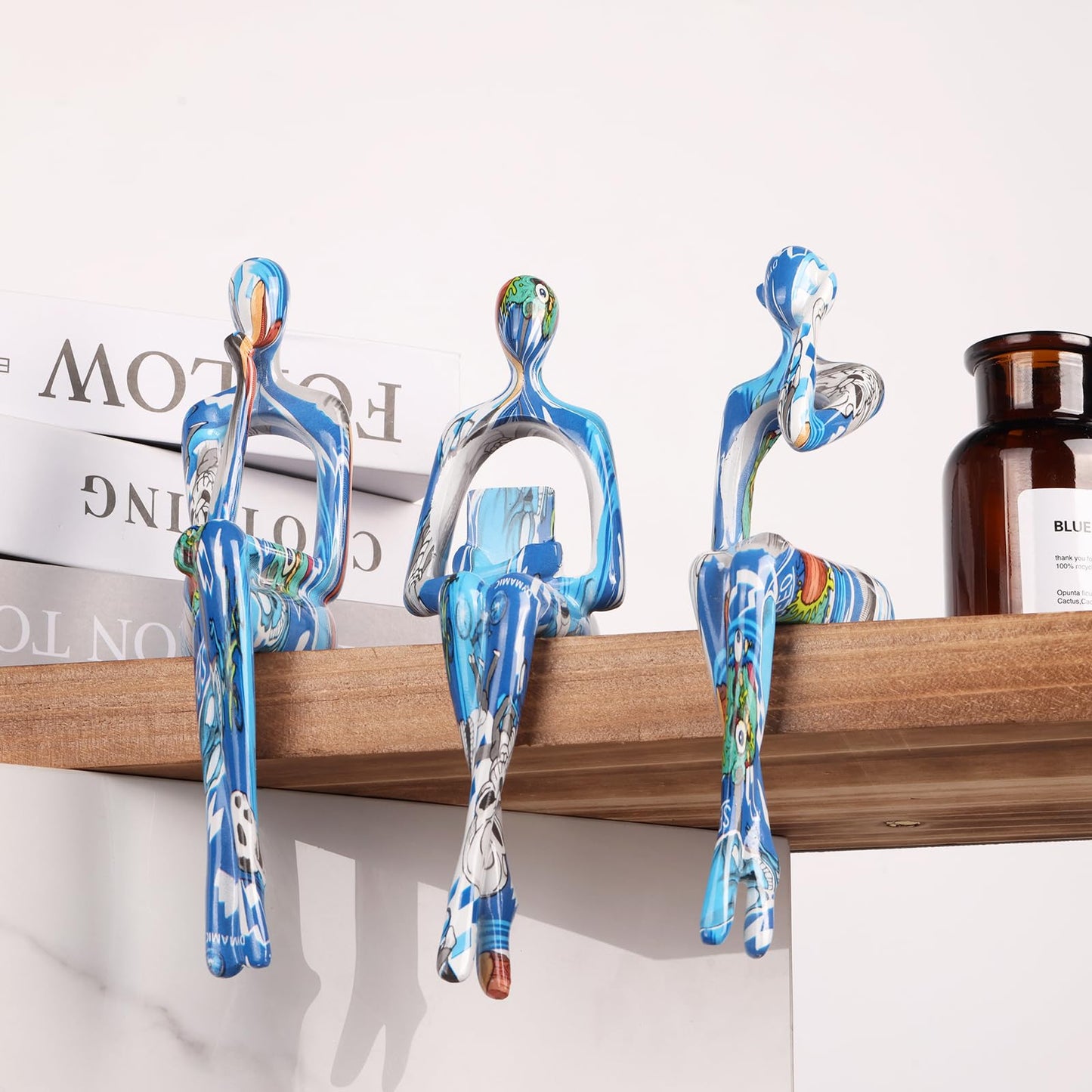 XYQXYQ Resin Graffiti Home Decor Thinker Statue Accents, Set of 3 Thinker Sculptures Office Decor Modern Abstract Resin Decoration on Shelf Table Desk for Living Room Office (Blue)