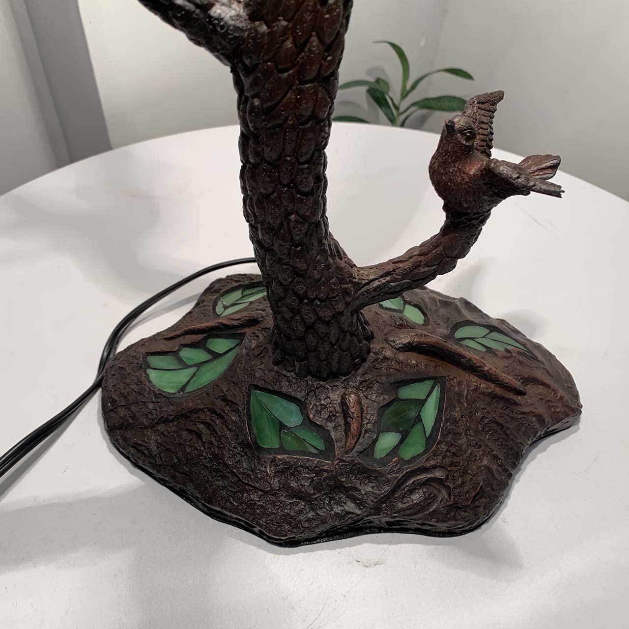 Bieye L10765 Grape Tiffany Style Stained Glass Table Lamp with Tree Trunk Mosaic Base for Living Room Bedside Home Decoration, 24-inches Tall