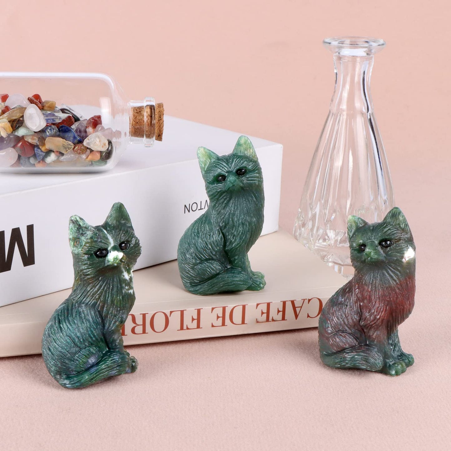 SMQ Ocean Jasper Crystal Fox Statues and Figurines,Carved Gem Fox Animal Carvings Collectible Healing Crystal Stone Sculpture for Home Garden Decor