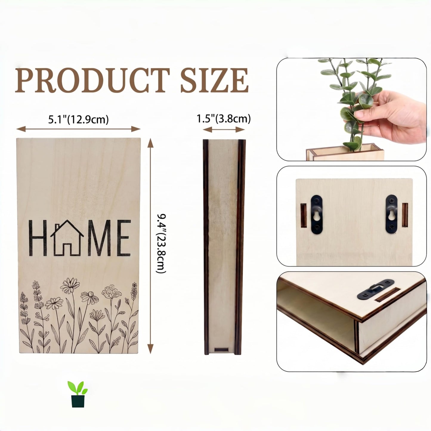WONGSAI Wood Wall Planter Set of 2 with Unique Pattern, Hanging Vase for Artificial Flowers or Dried Plants, Decorative Wall Mounted Flower Pot for Living Room Bedroom Home Office (Home)