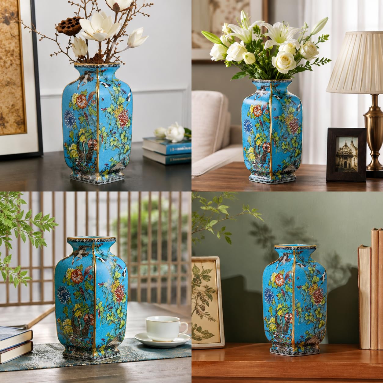 Kaolirra 9.8 Inch Ceramic Vase - Chinese Flower Vase, Antique Home Decor