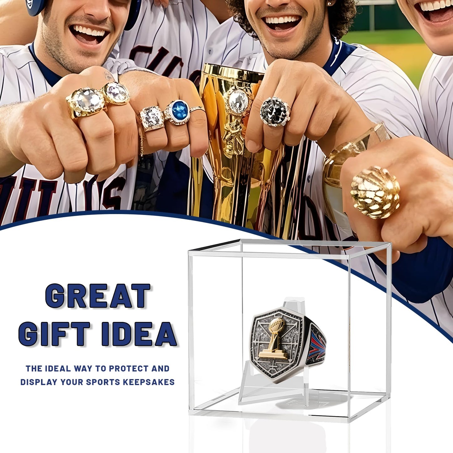 8 Pack Championship Ring Display Case with Stand, 2.5" Square Clear Acrylic Holder for Sports Rings, Memorabilia Showcase for Championship Ring
