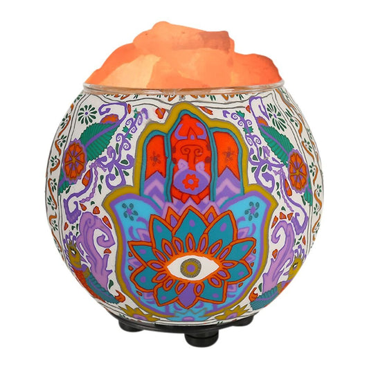 Himalayan CrystalLitez Himalayan Salt Lamp with UL Listed Dimmer Cord, Original Salt Crystals in A Handcrafted Artisan Bowl, Aromatherapy Salt Lamp (Hamsa)