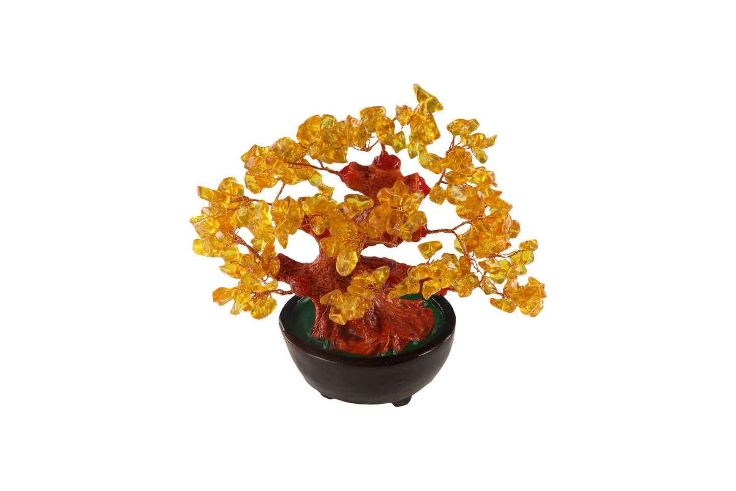 Feng Shui Natural Yellow Quartz Crystal Money Tree Tabletop Decor Statue Bonsai Feng Shui Gem Decoration for Wealth and Luck