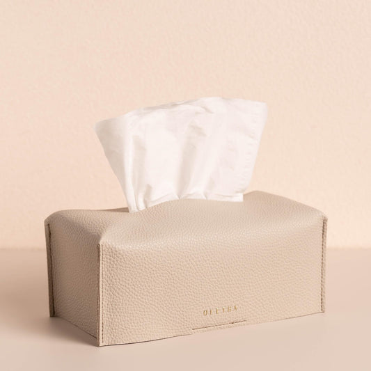 OLETHA Aesthetic Rectangle Tissue Box Cover, Medium Flat Box Tissues Holder Rectangular, Light Taupe