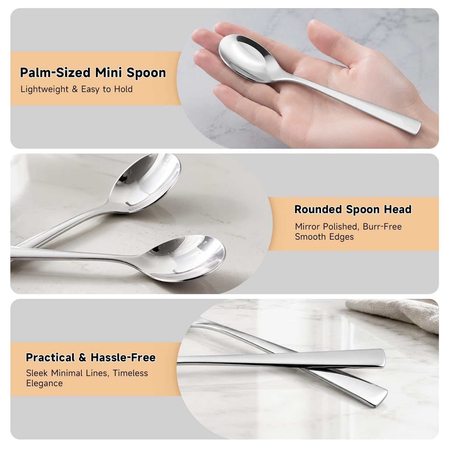 Hanucci Set of 6 Demitasse Espresso Spoons, 4.53 Inches Food Grade 18/10 Stainless Steel Mini Coffee Teaspoons, Dishwasher Safe Small Stirring Spoons for Tea, Latte, Yogurt, Dessert