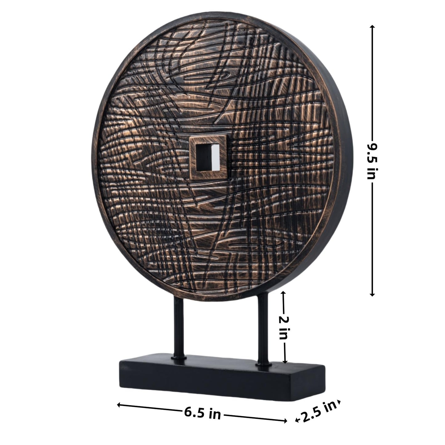 LuckySunDecorQZ Unique Round Coin Sculpture Decorative Objects for Shelf Home Decor Accents, Modern Abstract Tabletop Decor Items for Living Room Fireplace Mantel, Above Cabinet (Black)
