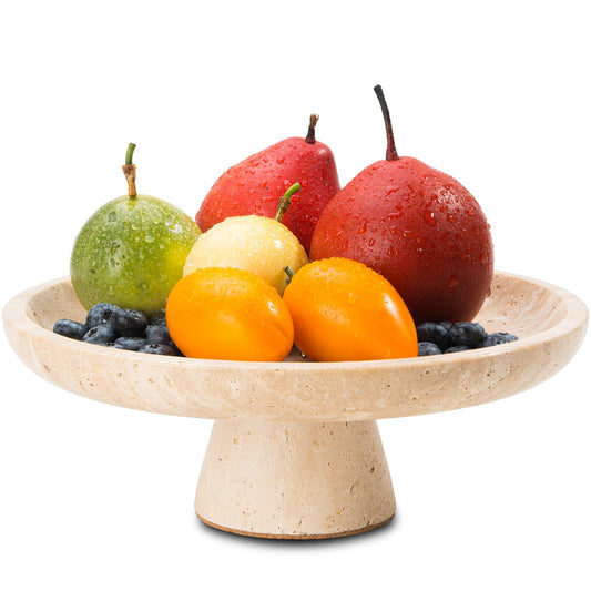 Leadfun Travertine Decorative Bowl, 10.2" Natural Stone Fruit Bowl for Kitchen Counter, Marble Decorative Bowl for Coffee Table, Entryway Key Bowl, Beige Home Décor