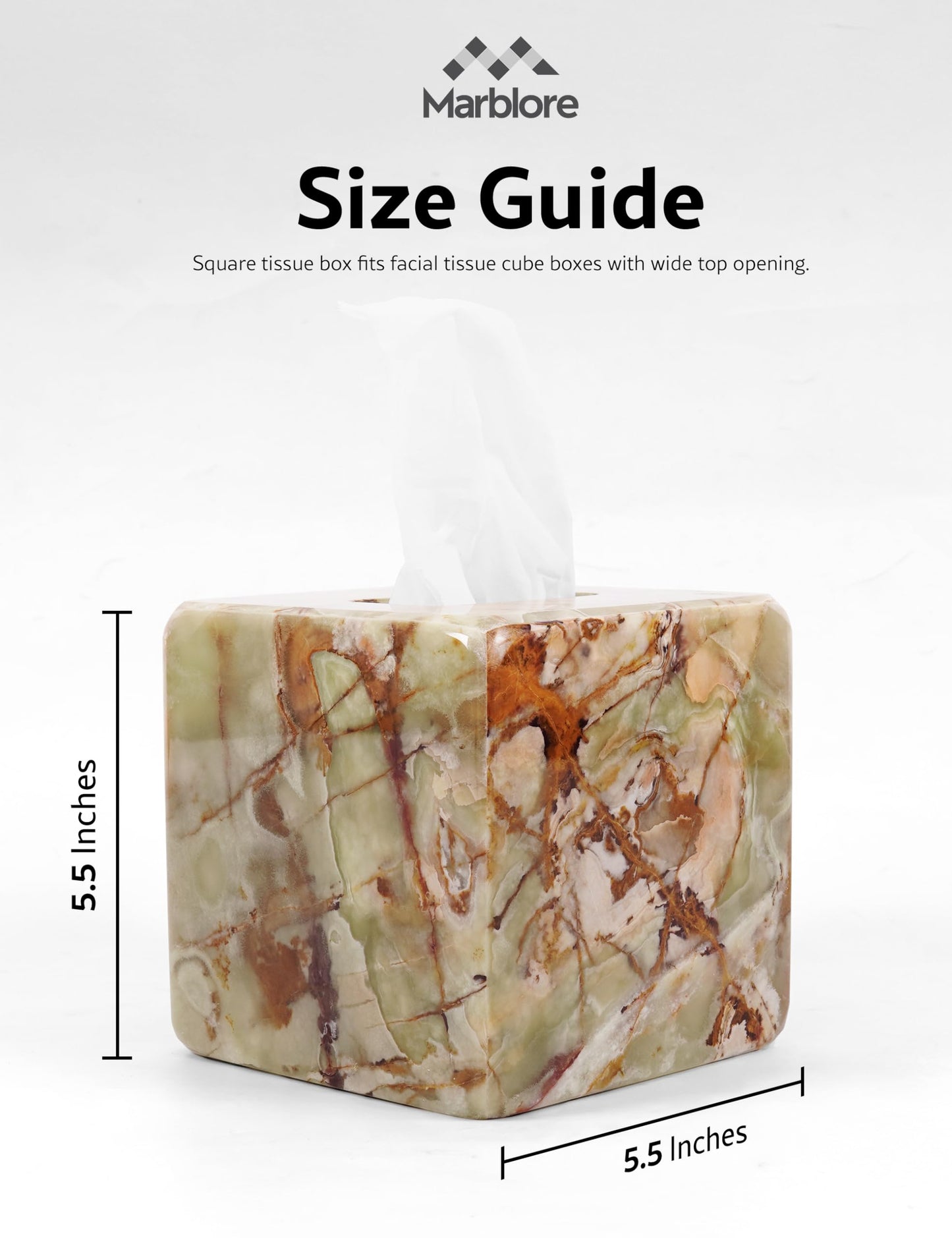 Marble Tissue Box Holder 5.5" Inch Green Tissue Box Cover Perfect for Room Decor, Bathroom Organizer, and Vanity Organizer, Home Office Table Top Decorative Box