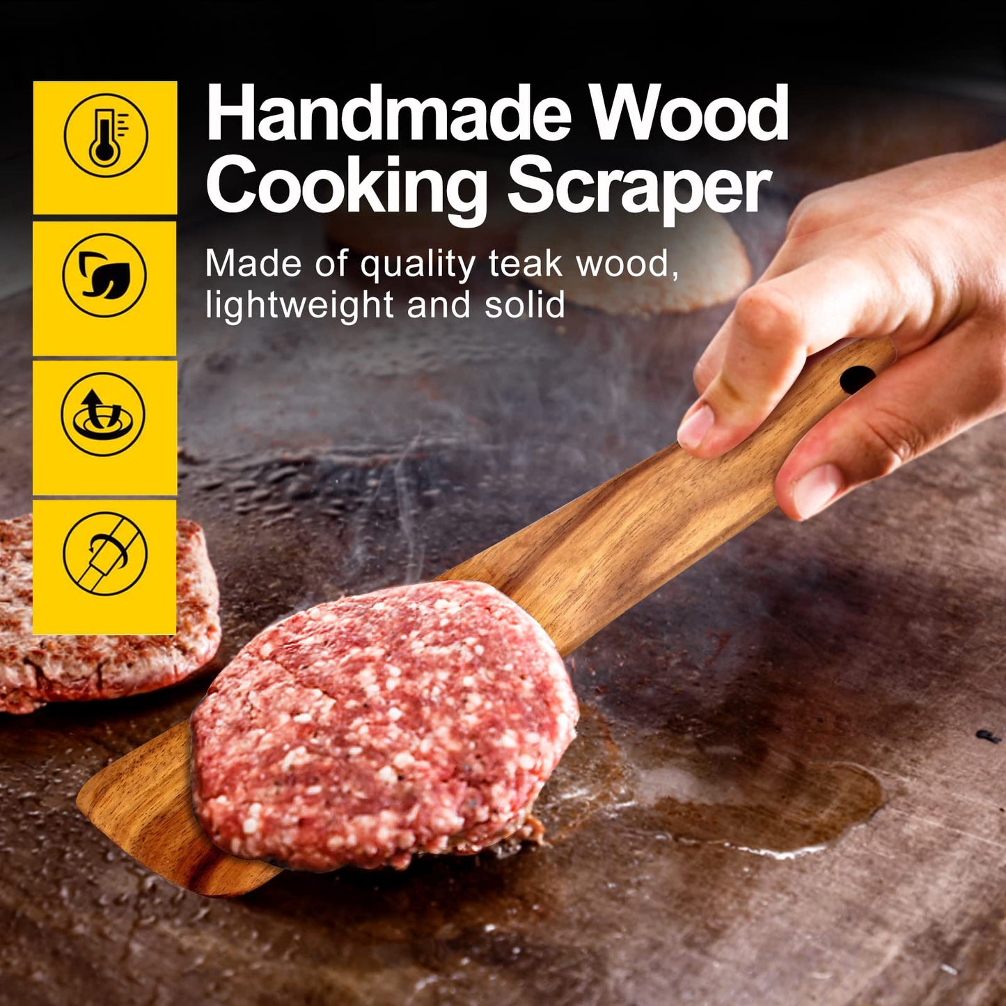 2 Pcs Teak Wooden Spatula Set Flat Spurtles Kitchen Tools Turner Small Wood Scraper Spatulas for Cooking Spoon Non Toxic Bamboo Kitchen Utensils Sourdough Stirrer Spurtle Egg Flipper Cast Iron Spatula