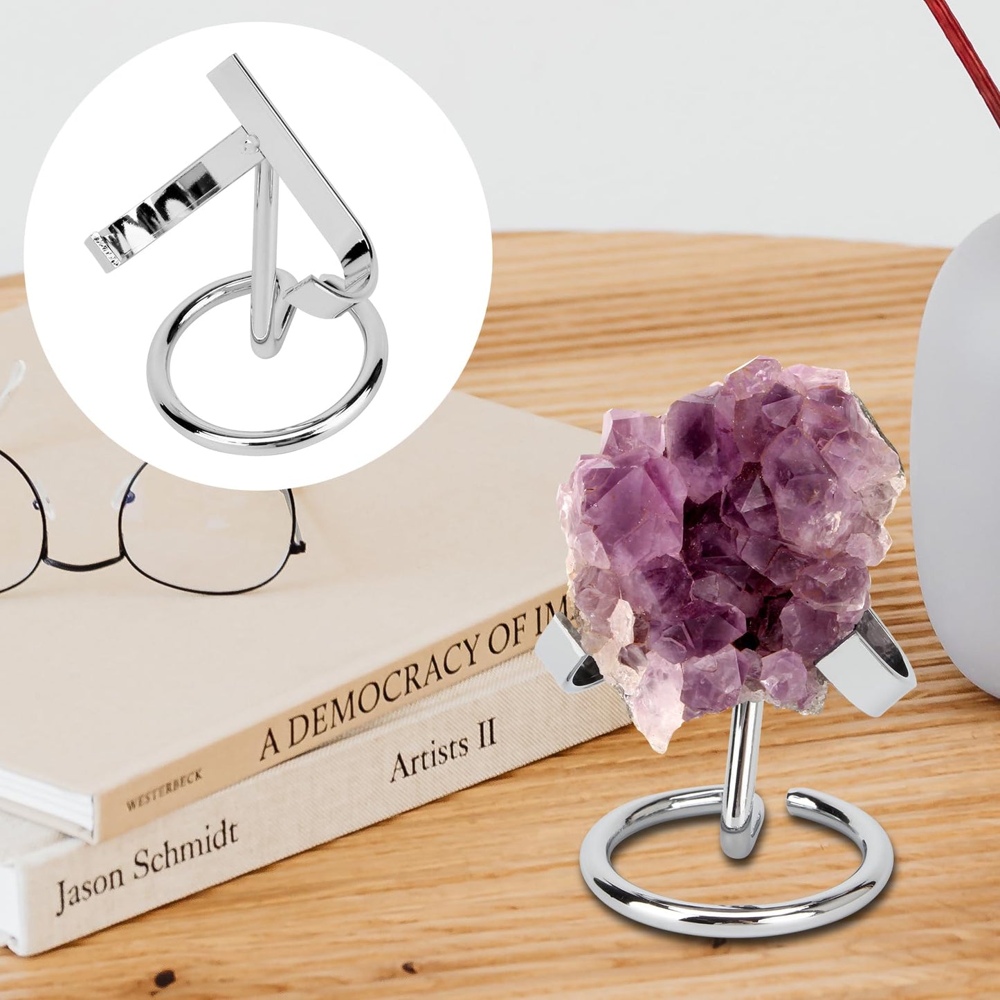 KCGANI 4 Pcs Crystal Rock Display Stand, Silver Stand for Display Self Standing Stands Holders, Crystal Display Stand for Crystals Stones Rocks Fossil Jewelry Ball Gemstone Collections Display