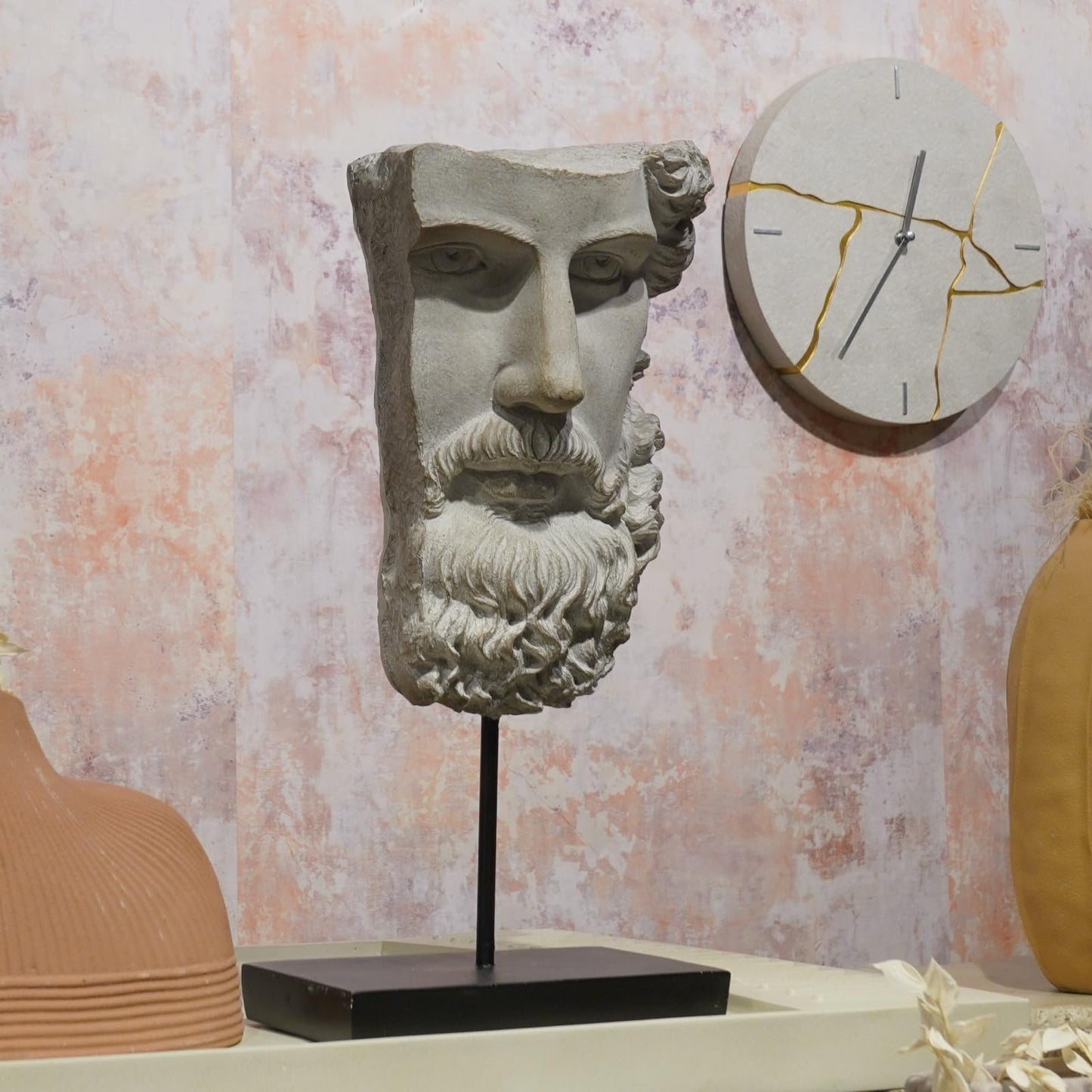 Greek Statue Sculptures Home Decor - Resin Bust Statue Zeus Statue on Metal Pole and Resin Base Greek God Statues for Living Room Shelf Office Table TV Stand Art Decor 8.25*4.5*16 Inch LC Lcdecohome