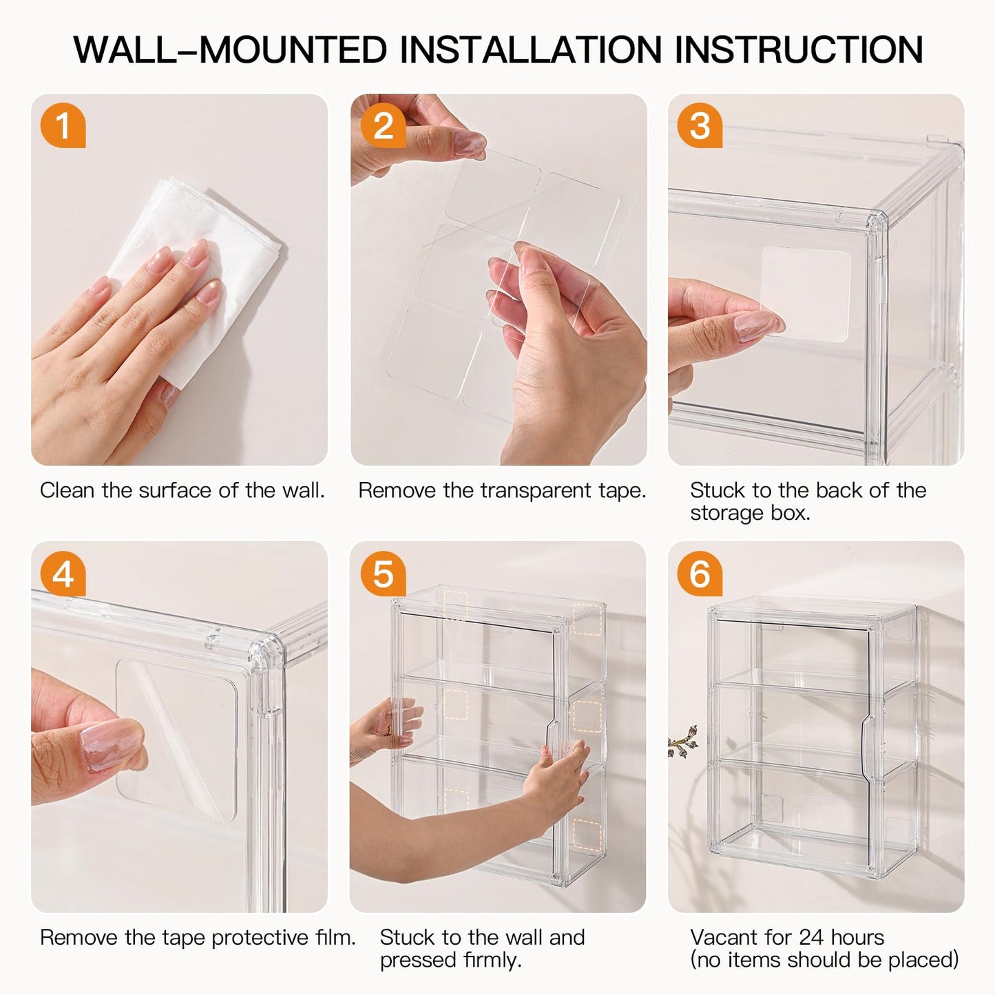 VGLXTRNT 3 Tier Clear Display Case for Figures, Wall-Mounted Acrylic Storage Organizer Box, Stackable Display Cabinet with Magnetic Door & Removable Shelves, Showcase for Collectibles, Figures