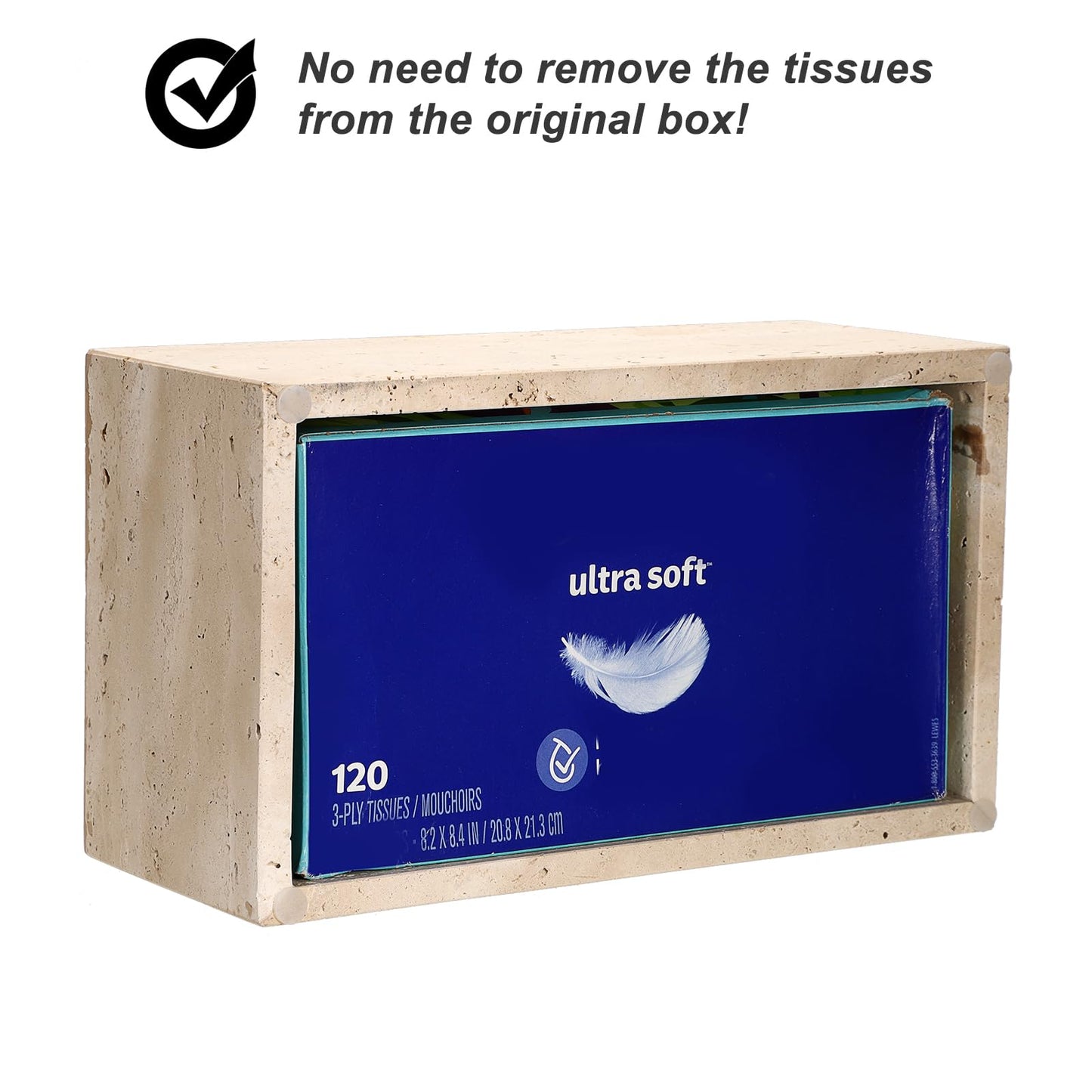 Sumnacon Rectangular Tissue Box Cover Natural Travertine Tissue Cover with Pads,Heavy Duty Stone Tissue Box Holder,Gorgeous Tissue Holder for Toilet Bathroom Kitchen Living Room Table,Light Beige