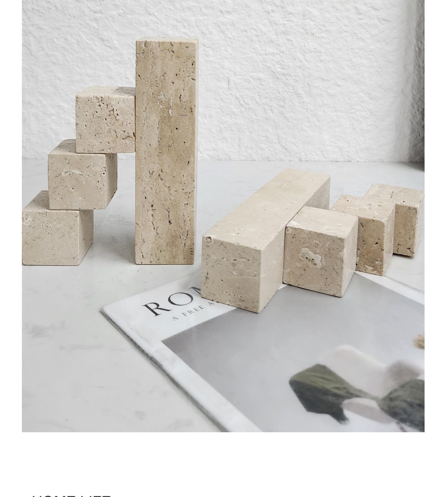 SIRIZEN-DIVING Natural Travertine Stone Jewelry Holder, Vanity Tray, Coasters and Decorative Blocks Set, Beige Multi-Size Marble Cubes for Home Office Decor (block-5x5x5cm)