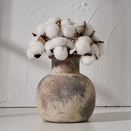 SIDUCAL Ceramic Rustic Farmhouse Vase | 6 Inch Pottery Decorative Flower for Home Decor | Boho Vase | Terracotta for Table, Living Room, Bathroom Decoration, Shelf Decor, Mantel