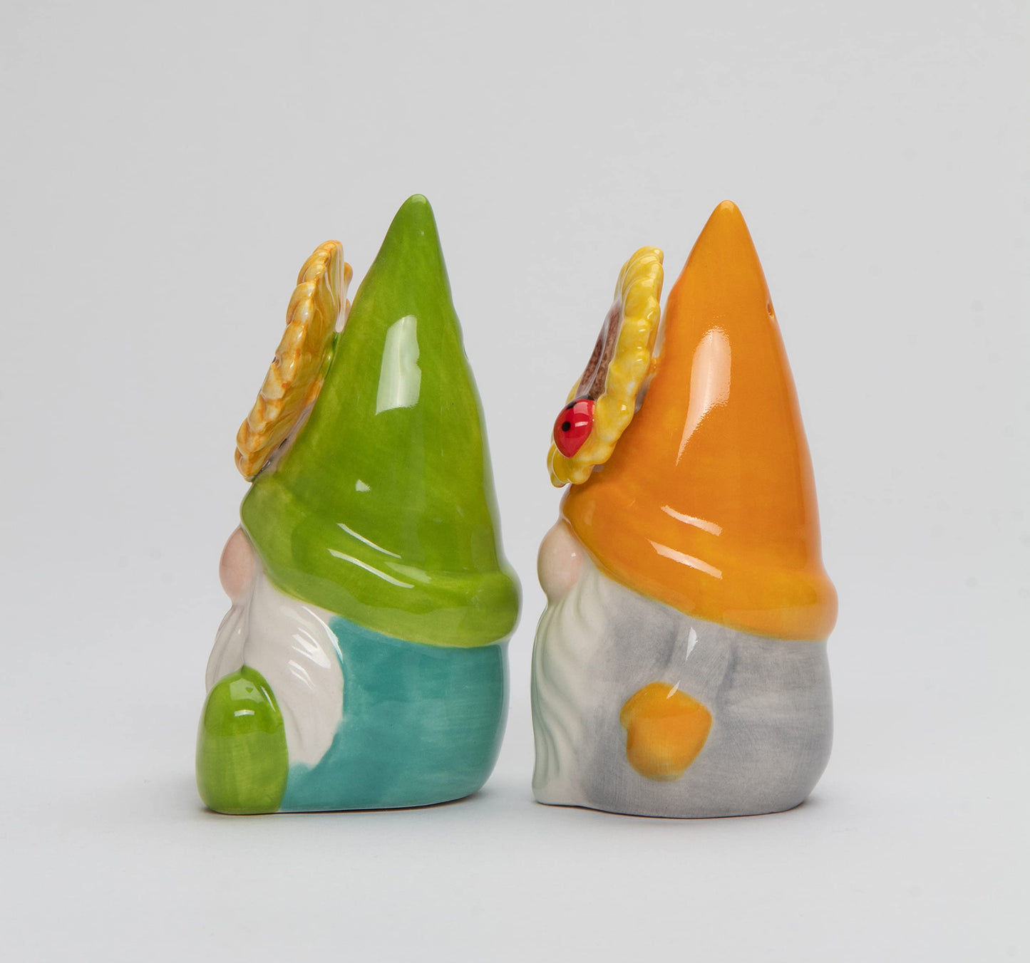 Fine Ceramic Sunflower Lady Bug Gnome Salt & Pepper Shakers Set, 3-3/4" H