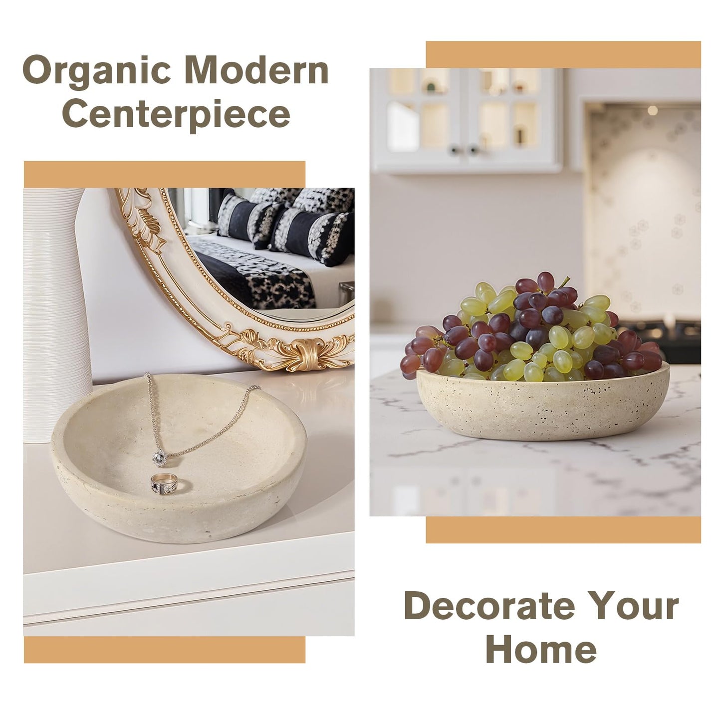 Dendrovia Marble Bowl Decorative, 7.8’’ Entryway Travertine Bowl For Keys Fruit Candy Jewelry, Natural Stone Bowls for Entry Table, Organic Modern Home Decor for Centerpieces, Beige