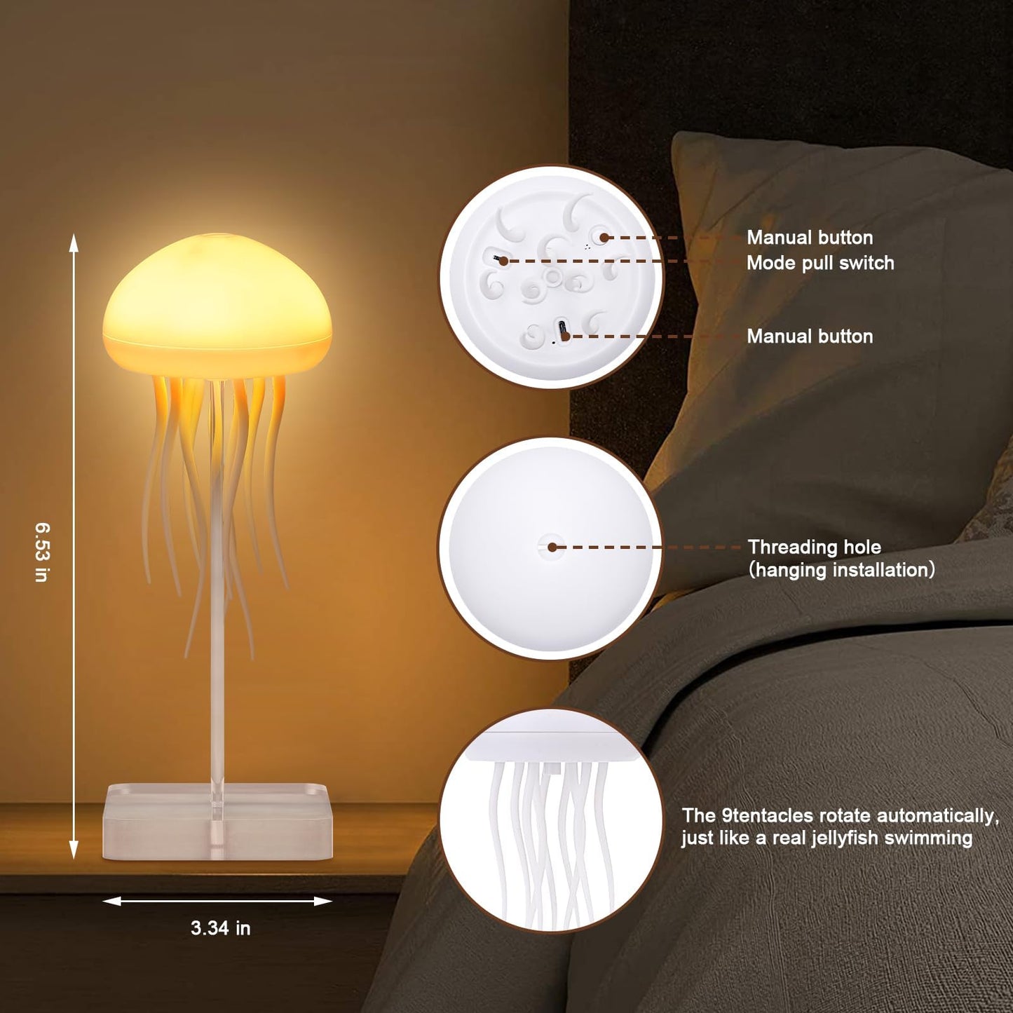 BomKra Jellyfish Lamp, Voice Control Jellyfish Lamp with Dancing Legs, RGB Gradient Jellyfish Bedside Lamp, Rechargeable Jellyfish Table Lamp with Touch Sensor, Christmas Gifts (Hanging + Base)
