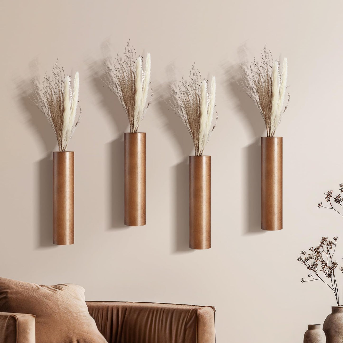 4 Pack Wood Indoor Wall Planter Modern Mounted Wooden Vases Home Wall Decor for Living Room Bedroom Bathroom for Dried Flowers and Greenery Plants