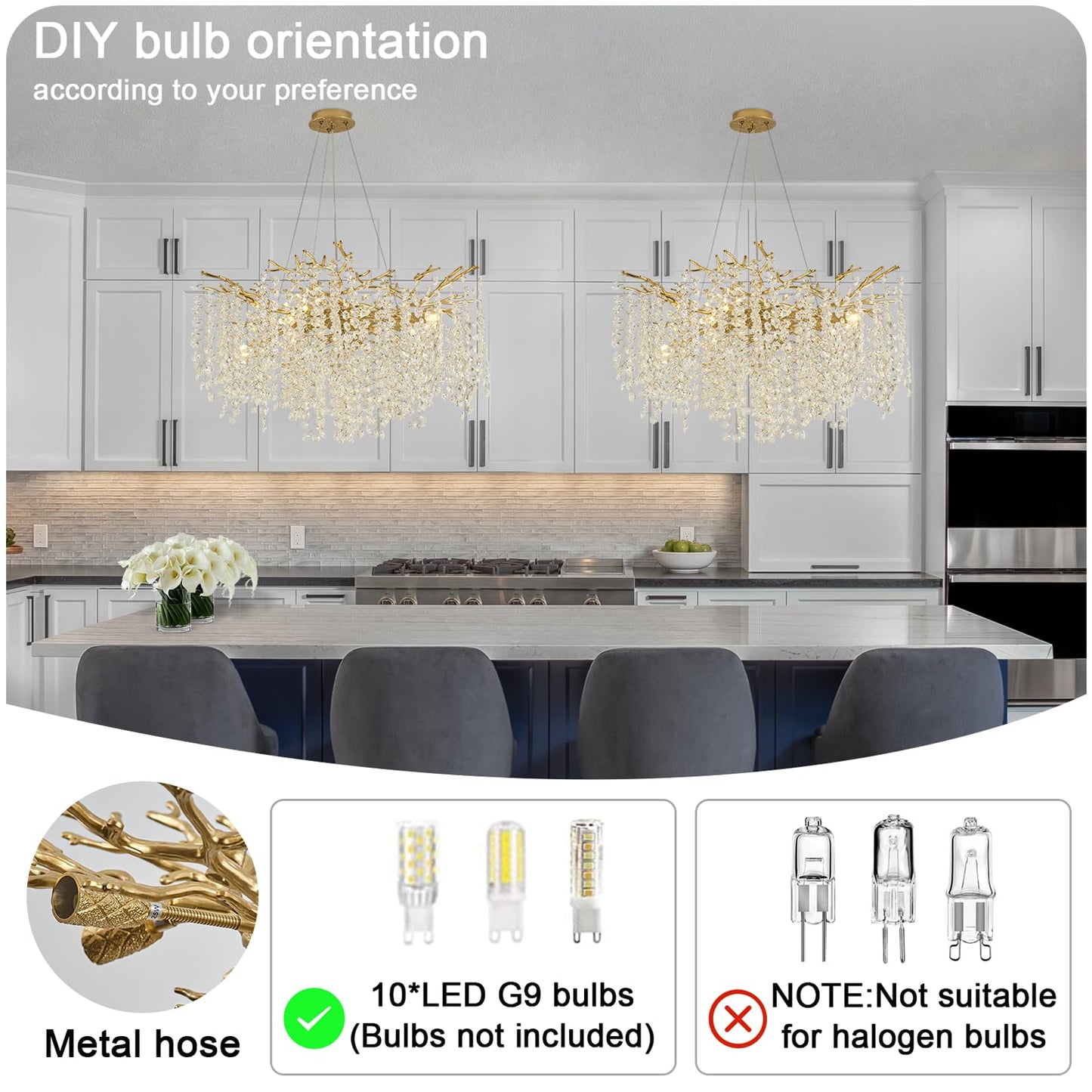esianu Crystal Chandelier for Dining Room, D31.5 Gold Tree Branches Chandeliers, 10-Light Snowflakes Round Modern Chandeliers for Living Room Kitchen Foyer Luxury Adjustable Hanging Chandelier
