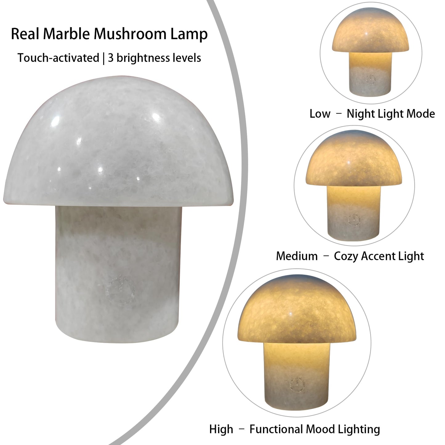 Rechargeable Mushroom Night Light - Dimmable Natural Marble Stone Table Lamp, LED Touch Light for Bedside, Meditation, Entryway, Gift Idea