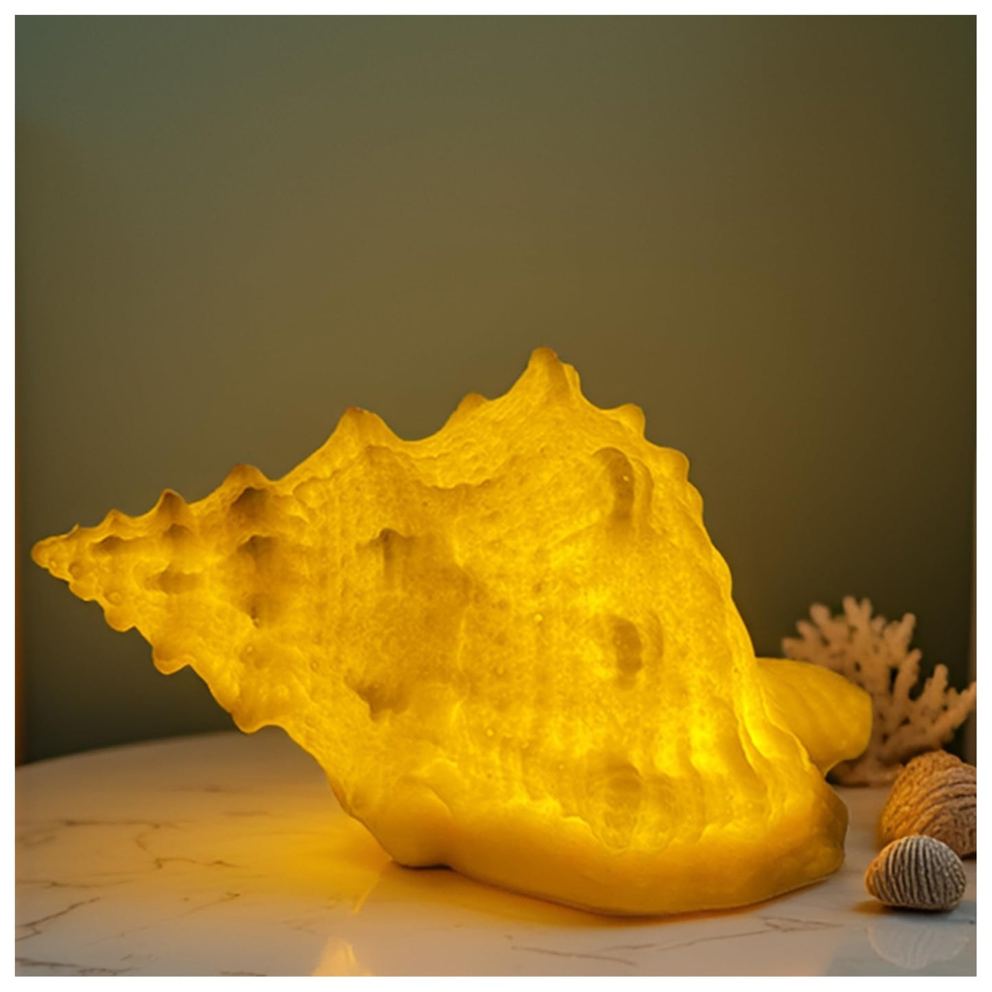Beach Theme Night Light - Conch Shell Shaped LED Lamp with Auto Timer, Yellow Glow, Battery Powered Safe Lighting for Nursery, Bedroom, Bathroom Decor, Gift Ready for Kids, Christmas, Coastal Home