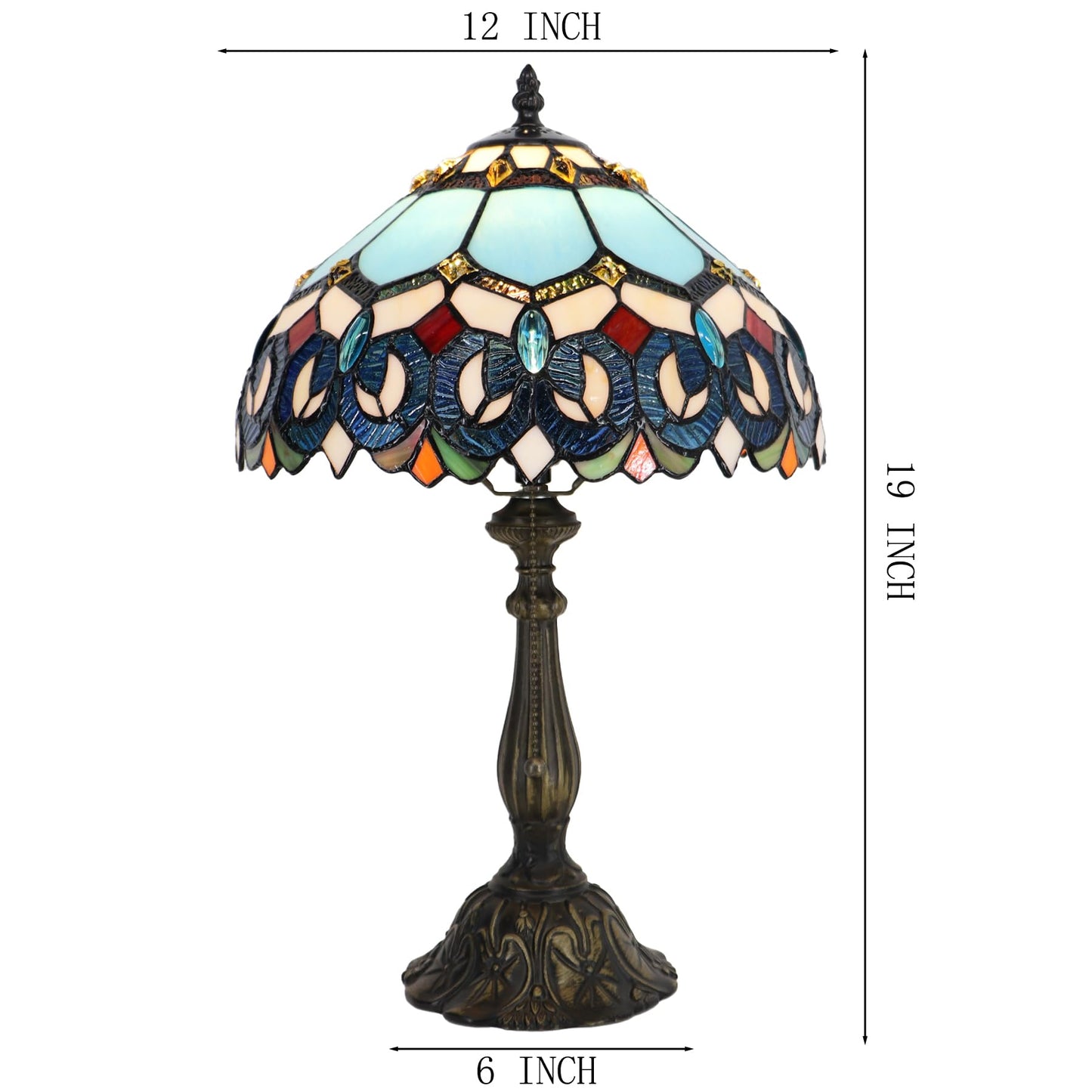 LXHCYOU Tiffany Lamp Stained Glass Table Lamp Bedside Reading Light W12H19 Inches (Sapphire Style)