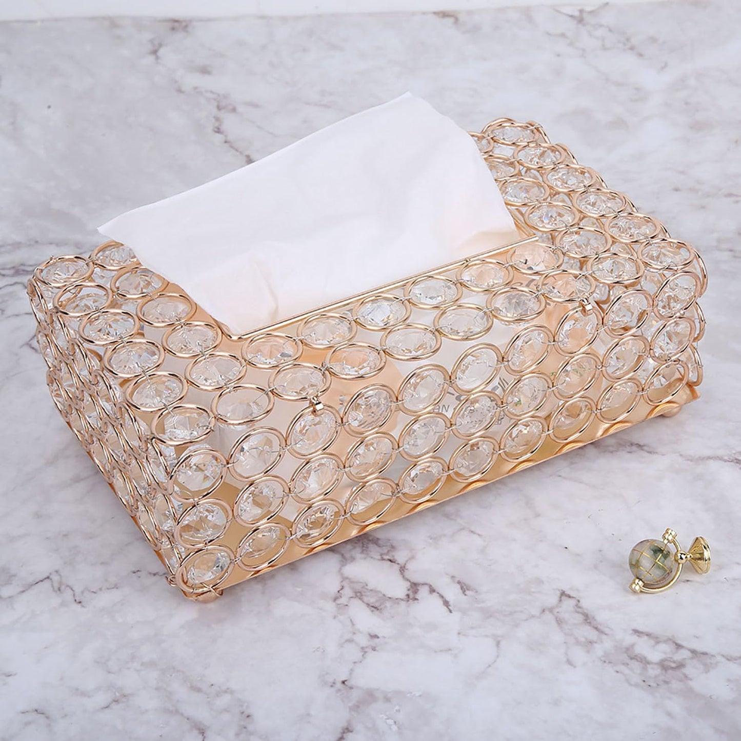 Decorative Rectangular Crystal Tissue Box Cover, Rectangular Napkin Facial Tissues Holder for Bathroom Bedroom Table Office Home Decor 8.7 * 2.9 * 4.7in (Gold)