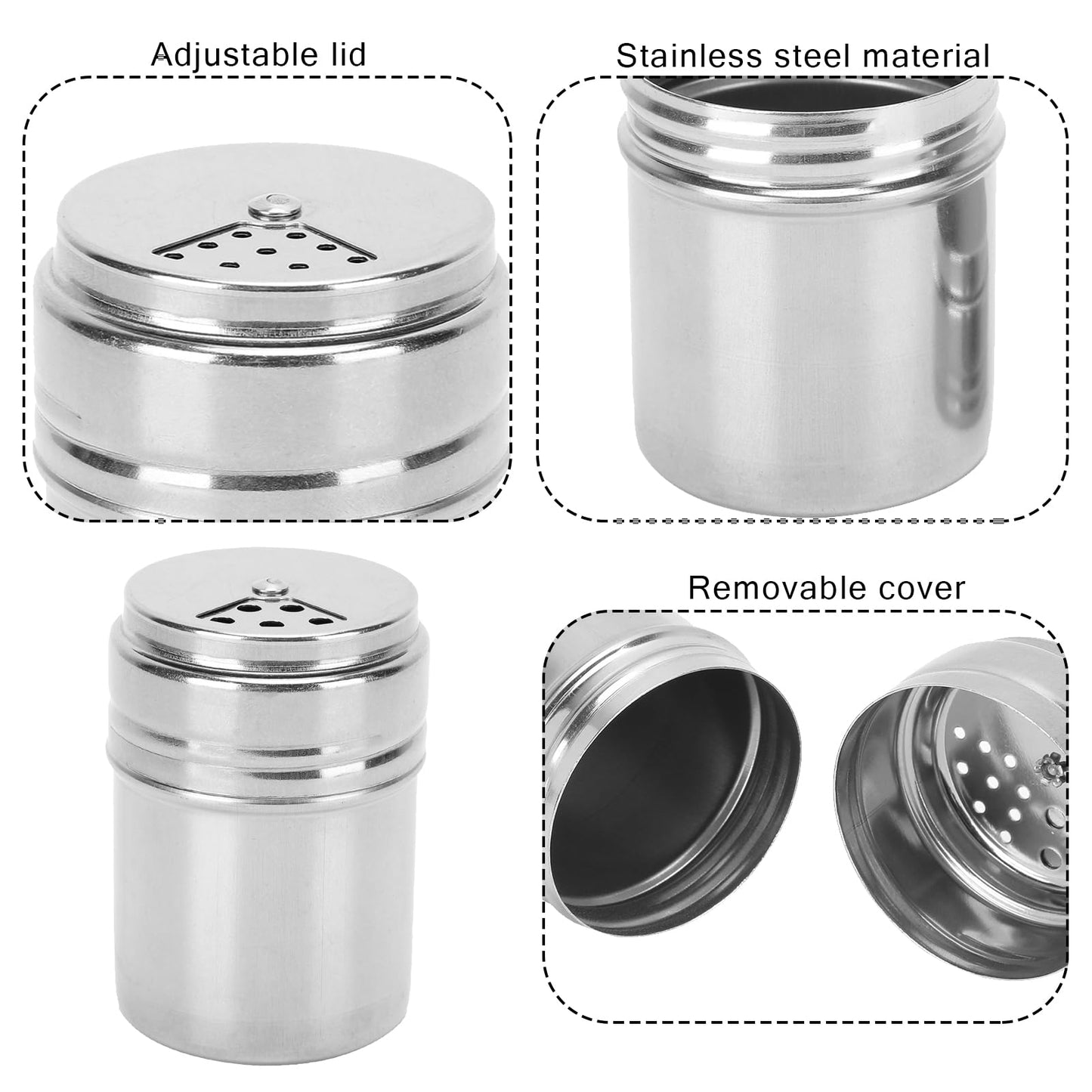Stainless Steel Portable Seasoning Shaker Mini Salt Pepper Shaker with Sealed Leak proof Swivel Lid Ideal for Camping BBQ Kitchen Traveling with Salt Pepper Chili Sauce