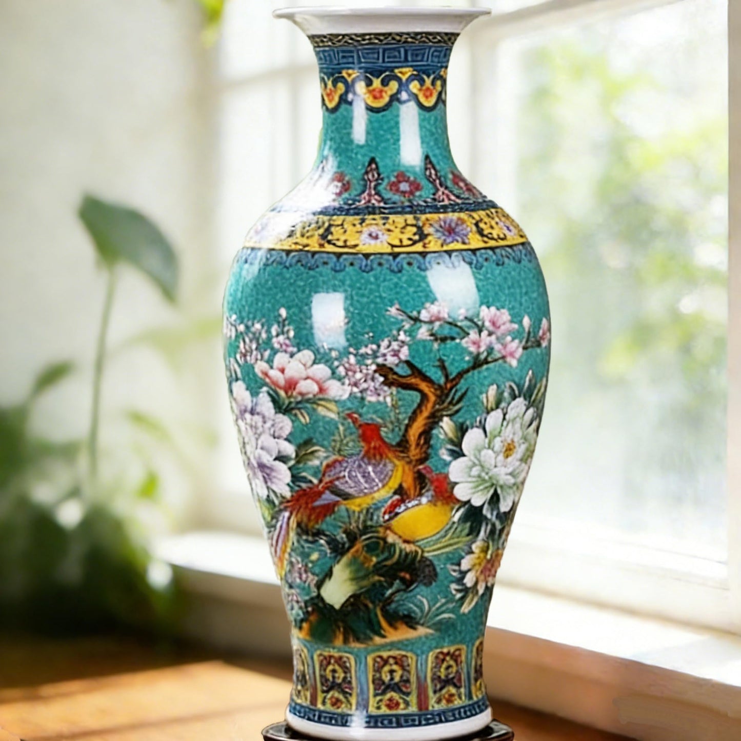 14” Jingdezhen Large Fishtail Ceramic Vase Golden Handmade Home Decorative Vase, Modern Luxury Accent for Living Room, Wedding, or Gift. Elegant Floral Arrangement Centerpiece. (Green)