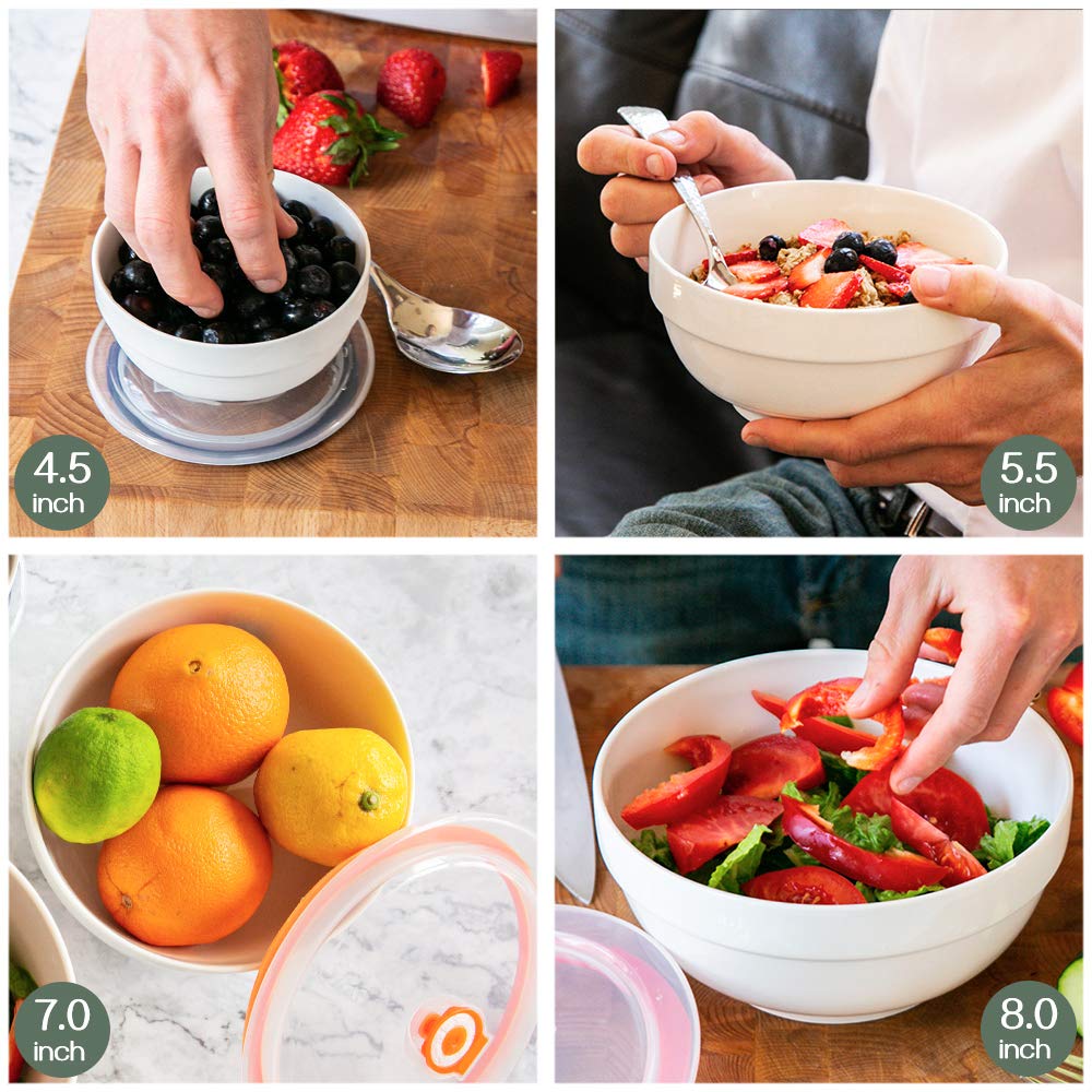 DOWAN Serving Bowls, 64/42/22/12 Oz Serving Dishes for Entertaining, Soft White Porcelain Nesting Bowls Set, Microwave & Dishwasher Safe, Versatile Prep Bowls for Fruit Salad Pasta Dessert Cereal