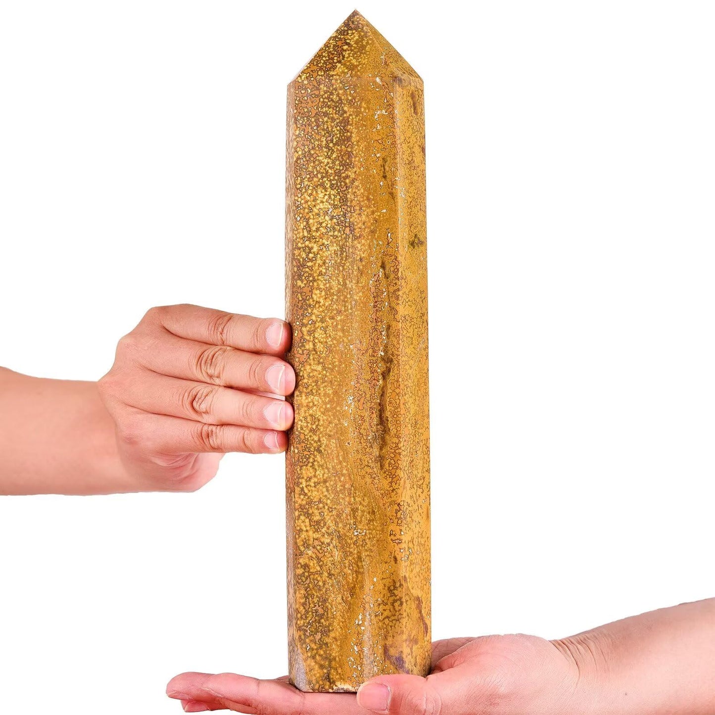 AMOYSTONE Large Yellow Ocean Jasper Stone Wand Healing Crystal Obelisk Tower 6 Faceted Column Reiki Chakra Meditation Therapy 3.5-4.0 LBS