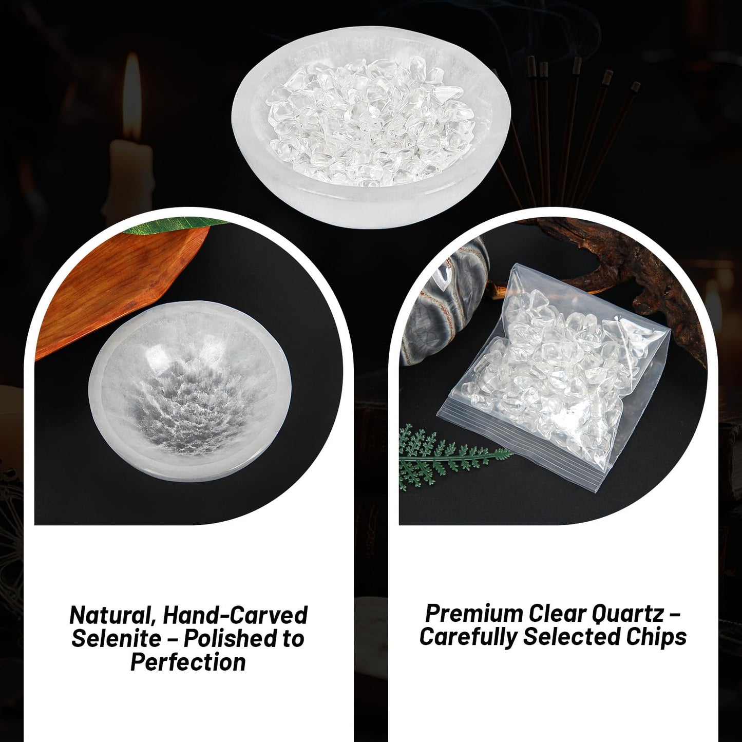 Orientrea 4" Selenite Crystal Bowl with 100g Clear Quartz Chips- Selenite Charging Bowl for Energy Cleansing, Charging, Meditation, Home Decor & Crystal Healing