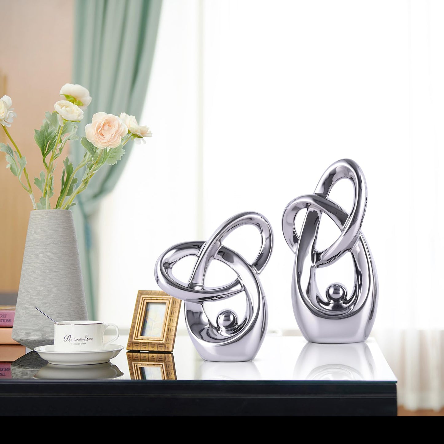 LINYTHER Silver Decor Desk Sculpture Home Decor Large, Abstract Modern Art Gold Knot Knick Knacks for Shelves, Coffee Table Dining Table, Mantle Cabinet Tv Stand Christmas Centerpiece